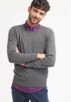 Pier One Basic Crewneck - Strikkegenser - Dark Grey Melange